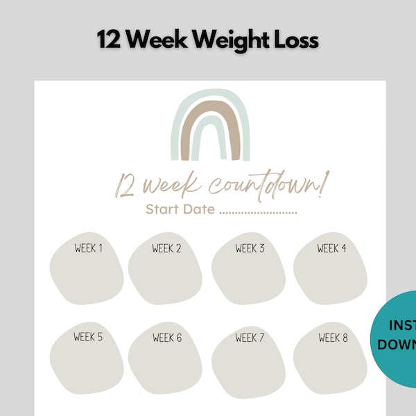 12 Week Weight Loss Countdown Tracker | Digital Download | Printable Weight Loss Tracker | instant Download | Fillable PDF |