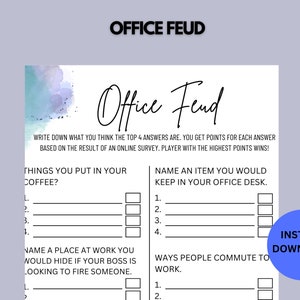 Office Feud game for fun work team or retirement party activity | Office Game | Teambuilding Activity |  Editable PDF |