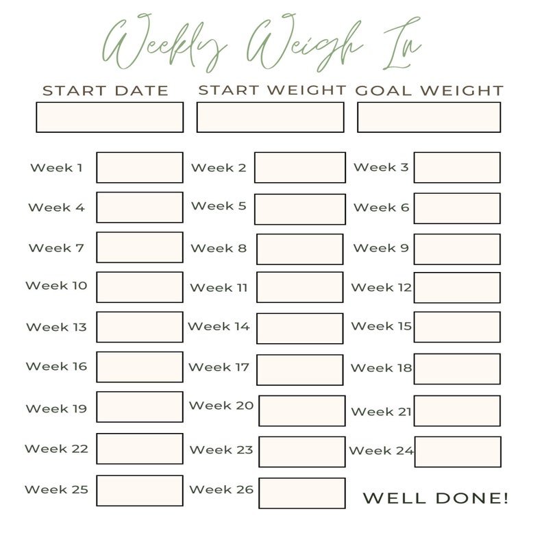 Weekly Weigh in Printable Colorful Weight Loss Tracker 6 Mo Chart for Weekly Weigh in Printable Colorful Weight Loss Tracker 6 Mo Chart for