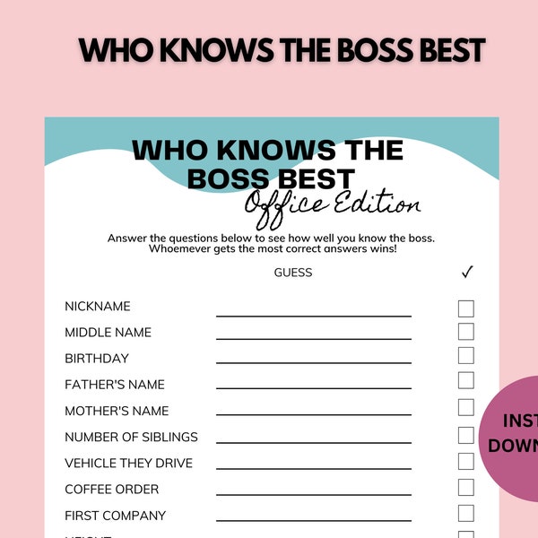 Office Party Who Knows the Boss Best Game | Printable Game | Team Building Activity | Office Icebreaker | Happy Hour Game | Work Party Game