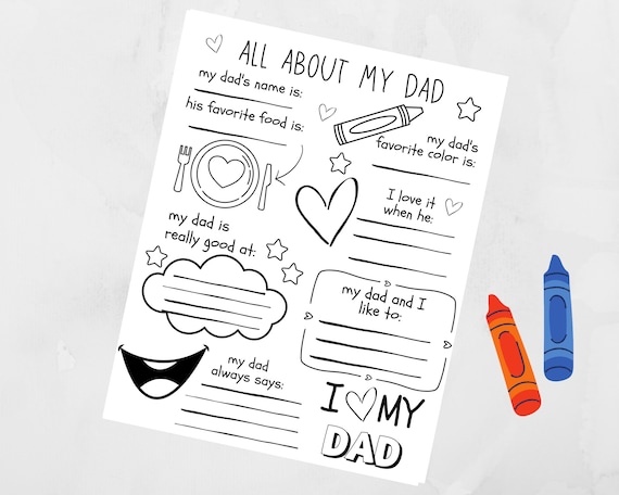 All About My Dad Survey Printable, Father's Day Questionnaire, Fathers Day Gift Ideas For Preschool Kids, Personalized Keepsake Gift For Dad