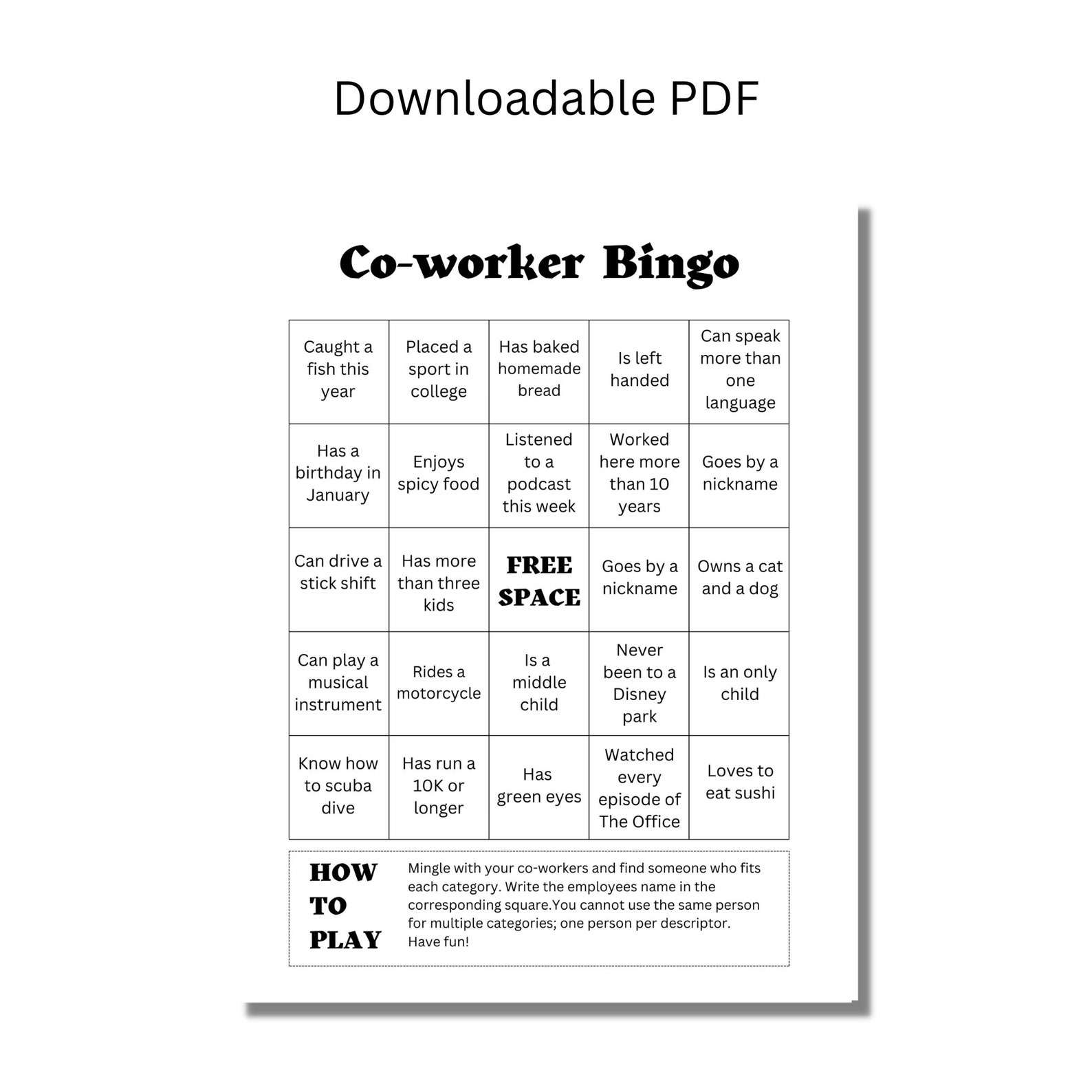 Employee Bingo Workplace Gettoknow You Game Employee Etsy Australia