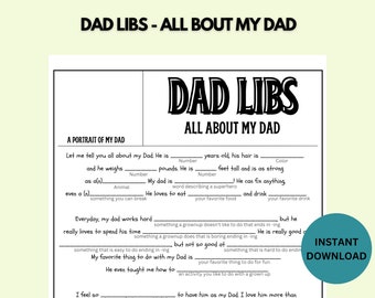 Printable All About My Dad Fill In the Blank Gift - Funny Father's Day Gift - All About My Dad - Father's Day Questionnaire - Madlibs