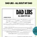 Printable All About My Dad Fill in the Blank Gift - Funny Father's Day ...