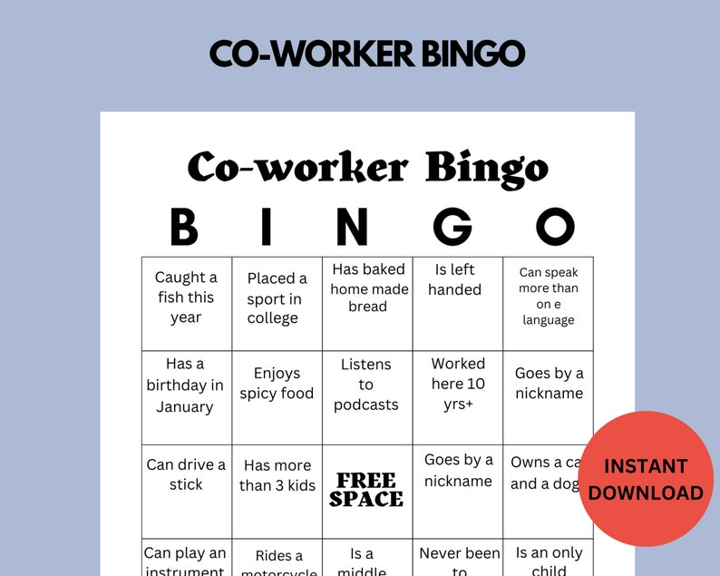 Employee Bingo Workplace Get-to-Know You Game Employee Work Game Work Icebreaker Downloadable Team building Instant Download image 1
