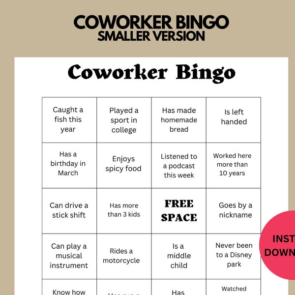 Bingo des employés | Jeu Apprenez à vous connaître en milieu de travail | Jeu Travail des Employés | Travail brise-glace | Téléchargeable | Consolidation d'équipe | Téléchargement instantané |