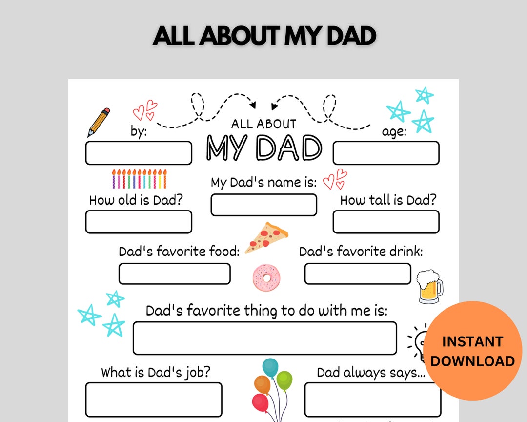 All About My Dad Survey Printable, Father's Day Questionnaire, Fathers