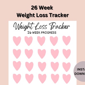 26 Week Weight Loss Tracker | Weight Loss chart | Weight Loss | Digital Download | Bariatric Surgery | Heart Template | Fillable PDF |