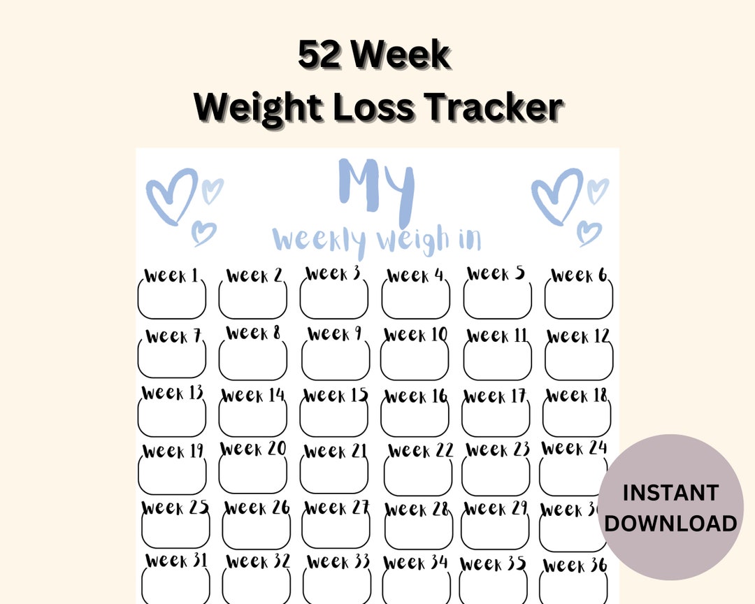 52 Week Weight Loss Tracker: Printable Weigh-in Chart (fillable PDF ...
