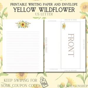 Printable Yellow Wildflower Writing Paper and Envelope set