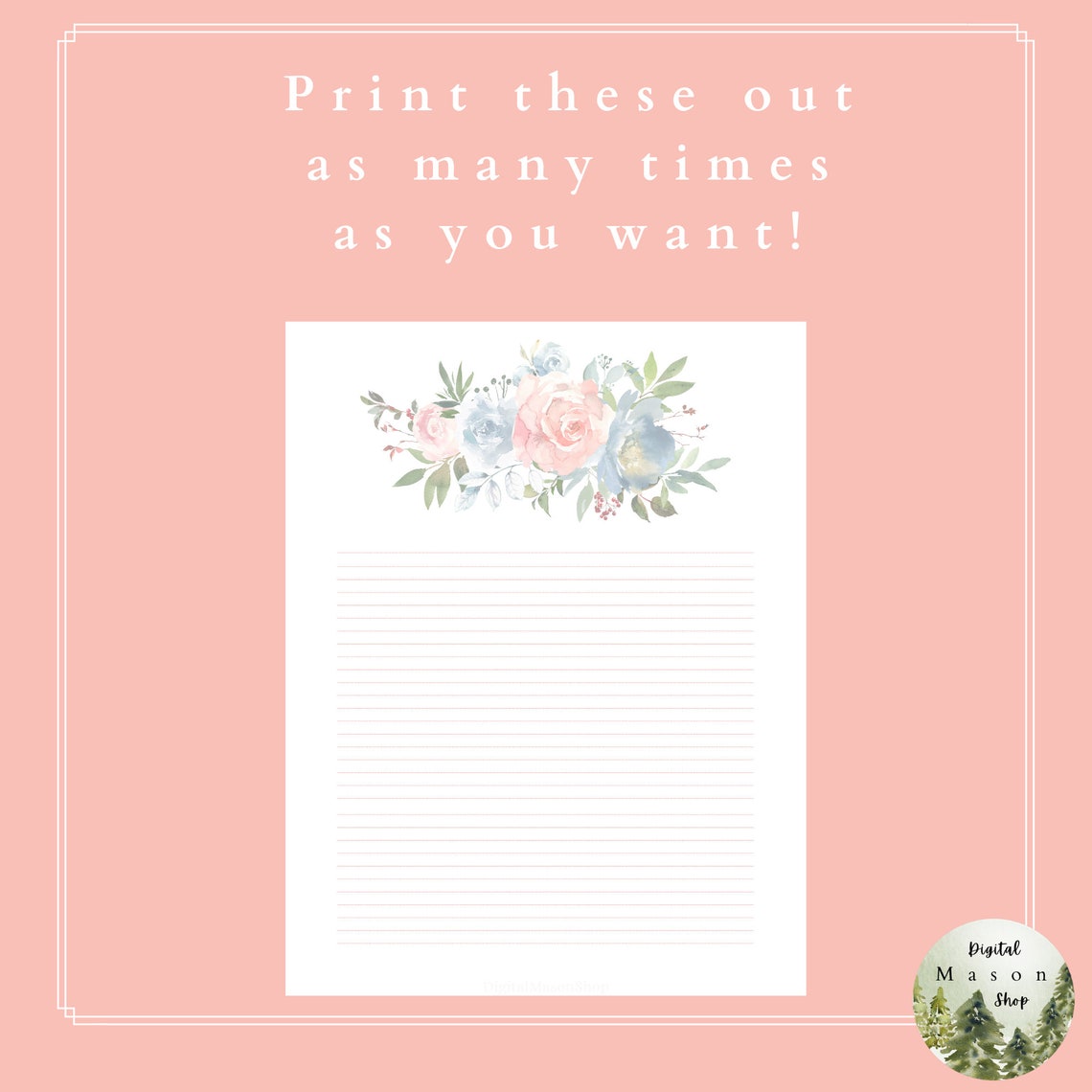 Printable Spring Stationery, Dotted Lines - Etsy