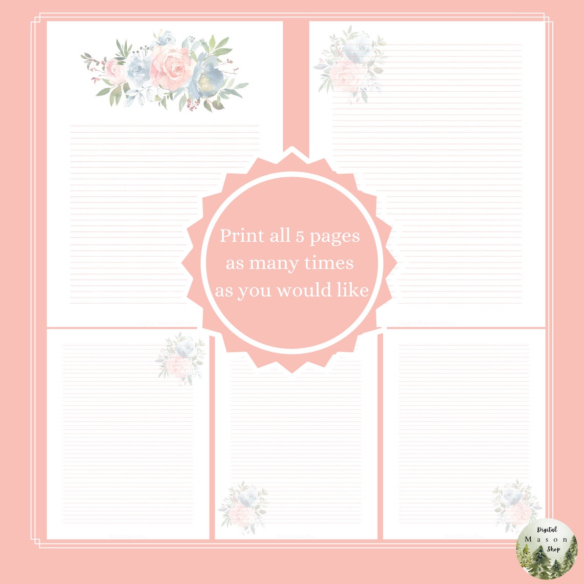 Printable Spring Stationery, Dotted Lines - Etsy