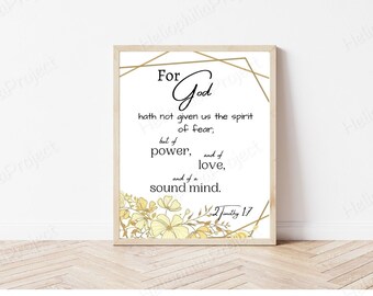 For God Hath Not Given Us The Spirit of Fear Printable Wall Art Quote Poster