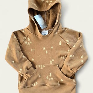 Size 3T Tan Hoodie with Pine Trees for Kids