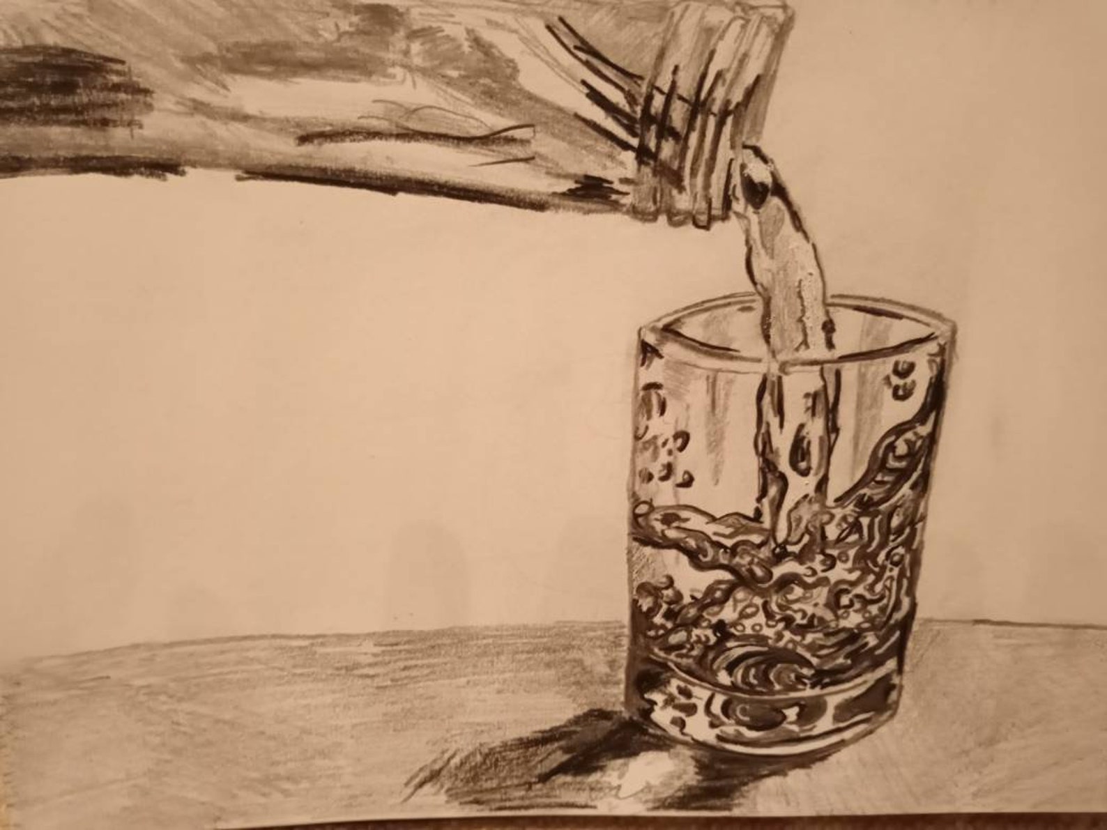 Original Graphit Bleistift Zeichnung gießt Wasser in Glas | Etsy