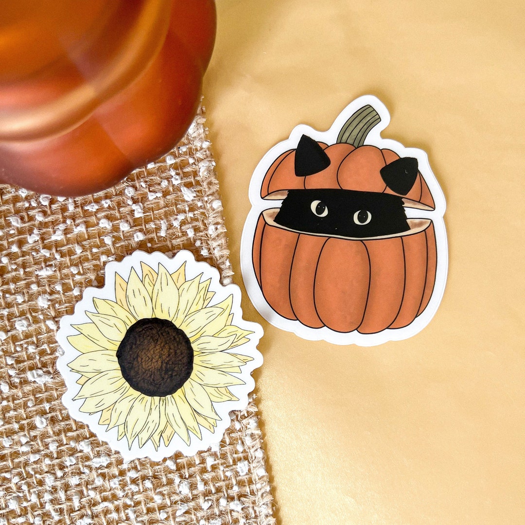 Fall Cat Stickers Fall Sticker Pack | Peeking Cat Sticker | Sunflower Sticker | Pumpkin ...