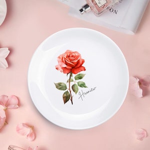 Birth Month Flower Ring Dish With Name • Perfect Bridesmaid, Mom or Best Friend Gift • Custom Name Gift for Her Birthday • Wedding Gift