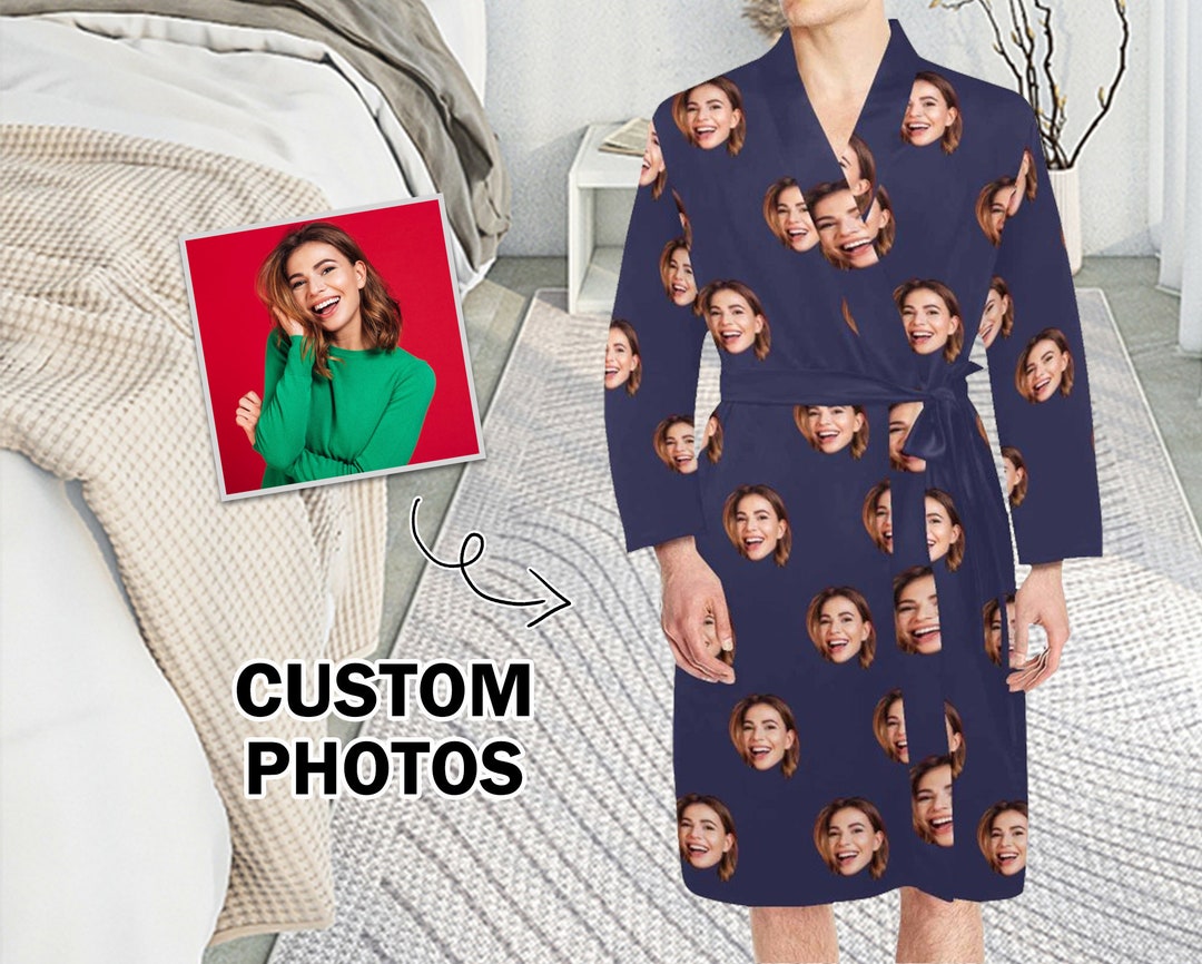 Custom Face Shawl Robe, Funny Personalized Photo Kimono Robe, Men's