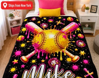 Personalized Ice Cream Baseball Blankets, Custom IceCream Drip Design Blanket, Back to School Gift