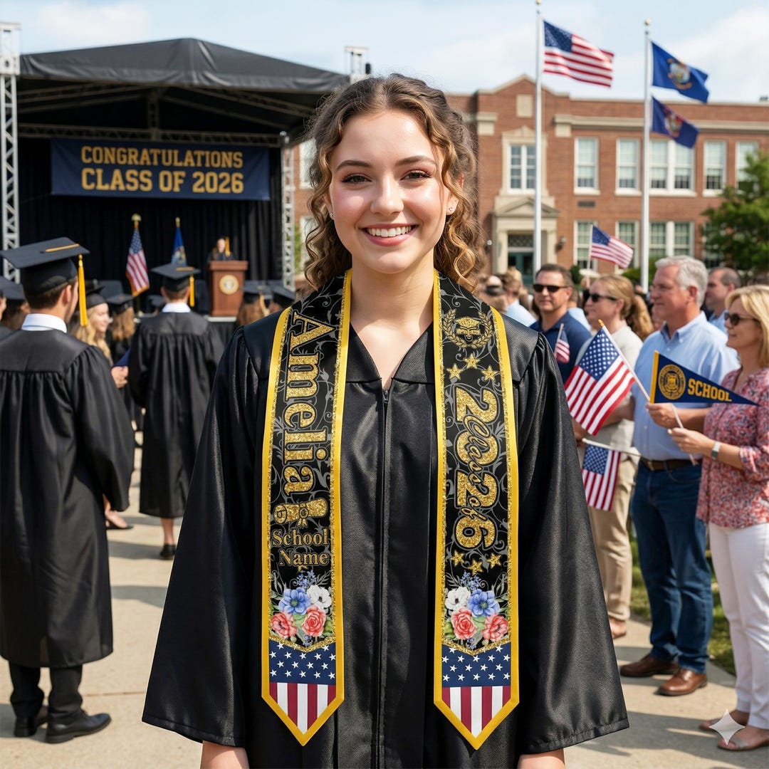 Custom Graduation Sash, Personalized Name Stoles With American Flag and ...