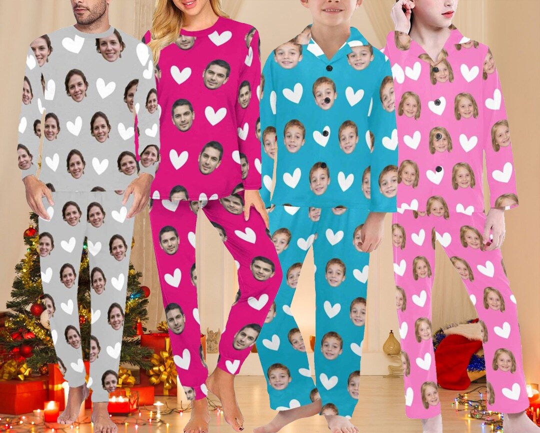 Custom Face Pajama Set Long Sleeve Pjs Set Family Pjs Set Etsy