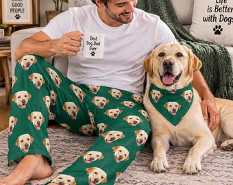 Personalized Dog Face Drawstring Pajama Pants, Custom Pet Bandana
