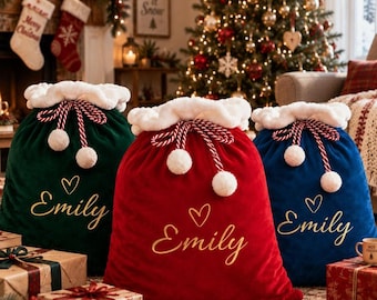 Personalized Large Santa Sacks, Custom Stocking Sack with Name, Christmas Family Santa Bag
