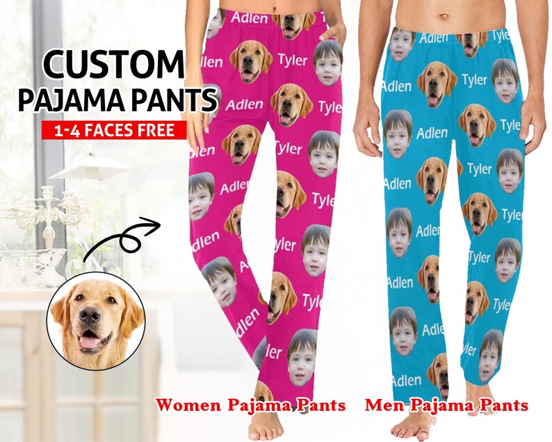 Custom Photo and Name Pajama Pants Dog Pajama Pants Etsy