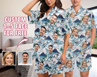 Custom Face Pajama Set Funny Personalized Photo Pajama Set Women Men Summer Short Sleeve Pajamas Photo Gifts Birthday Bachelorette Gifts