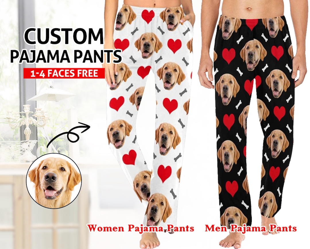Custom Photo Pajama Pants, Pet Dog Pajama Pants, Personalized Dog Face