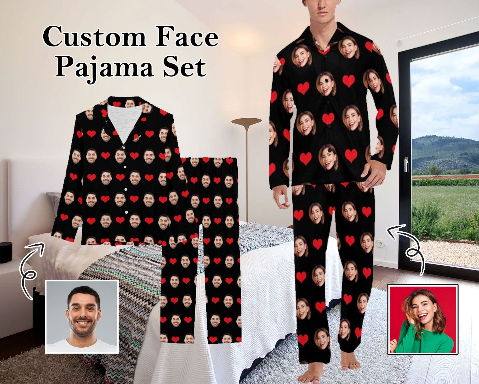 Face Pajama Personalized Pajama Set Men Women - Etsy