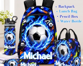 Custom Soccer Backpack for Boys, Personalized Name Sports Ball Backpack Set
