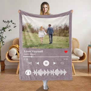Custom Blanket your photo & music favorite song, Personalized Photo Blanket, Picture Blanket, Minky Blanket Wedding Gift, Couples Gift