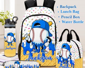 Personalized Ice Cream Baseball Drip Bookbag, Custom Baseball Backpack with Name