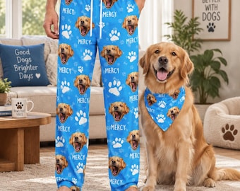 Custom Pet Photo Pajama Pants, Personalized Dog Lovers Pajama, Christmas Trousers Gift