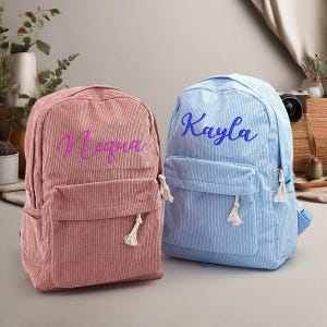 Sac à dos en velours côtelé fait main : sacs d'école brodés personnalisés pour enfants et tout-petits