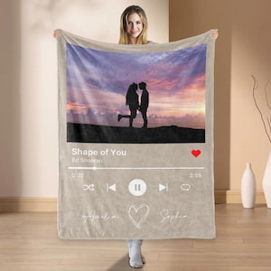 Custom Spotify Photo Blanket, Personalized Music Blanket With Your Song, Album Cover Song Blanket, Wedding Gift, Anniversary Gifts