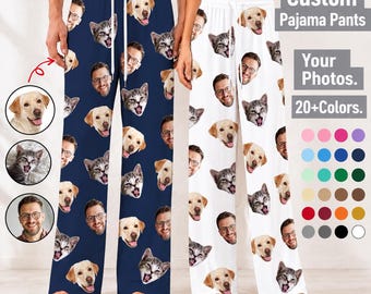 Custom Family Photo Drawstring Pajama Trousers, Personalized Face Pjs, Christmas Pajama Pants Gift