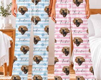 Custom Pet Face Drawstring Pajama Pants with Name, Pet Lover Pajamas