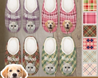 Custom Pet Portrait Slippers, Personalized Flannel Slippers, Dog & Cat Lover Gift