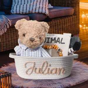 Neugeborenen Geschenk, personalisierte Babyparty Geschenkkorb, Seil Baumwolle Baby Geschenkkorb, Baby Geschenkkorb, Spielzeugkorb, Neugeborenen Geschenk, Baby Namen Geschenk
