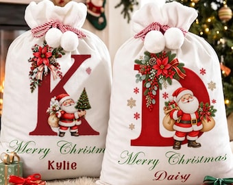 Custom Plush Large Santa Sack, Personalized Fleece Christmas Bag with Name, Xmas Stocking Sack