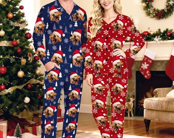 Benutzerdefinierte Weihnachtspyjamas Familie, personalisierte Gesichtspyjama-Set, Weihnachtsmann Passende PJs, Gesichtsnachtwäsche