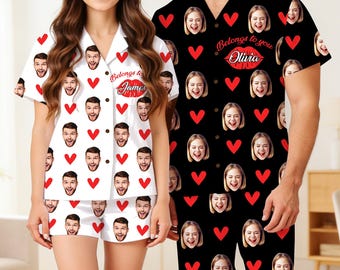Custom Face Short Sleeve Pajama Set: Personalized Photo Pajamas, Photo Hearts Sleepwear