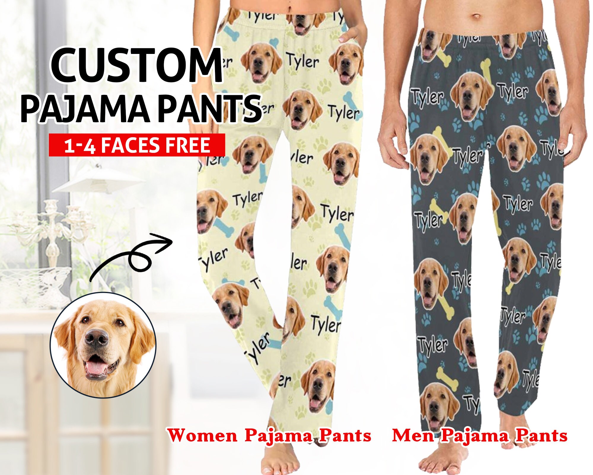 Custom Photo & Name Pajama Pants Dog Pajama Pants Etsy