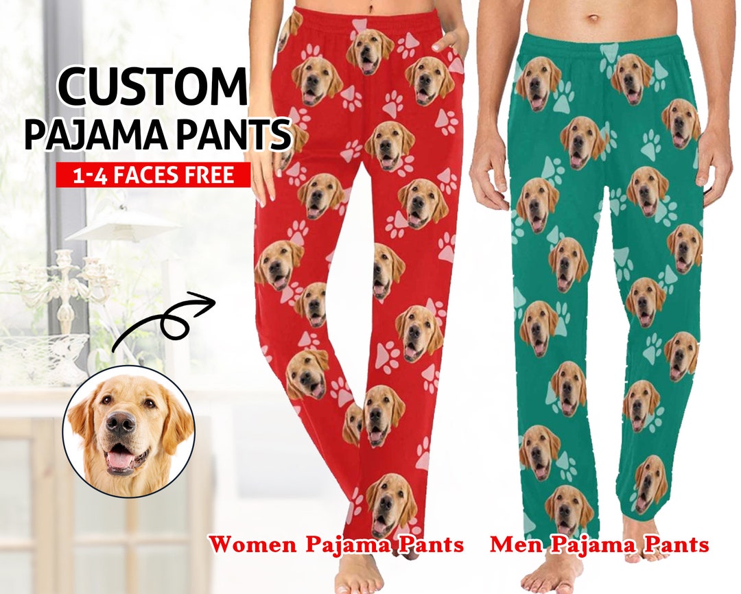 Custom Photo Pajama Pants, Pet Dog Pajama Pants, Personalized Pet Face