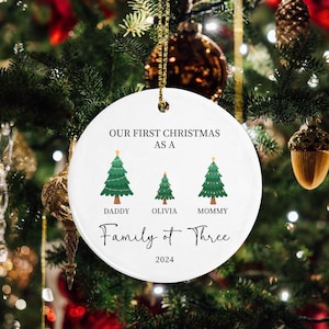 Family of Three Christmas Ornament - Family of 3 - Family Ornament - Personalized Baby's First Christmas Ornament, First Christmas Ornament