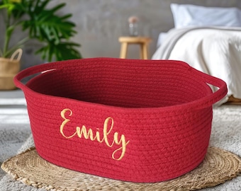 Personalized Cotton Rope Basket • Handmade Baby Gift, Toy Organizer