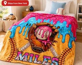 Custom Baseball Drip Blanket, Personalized Ice Cream Design, Player Blanket Gift