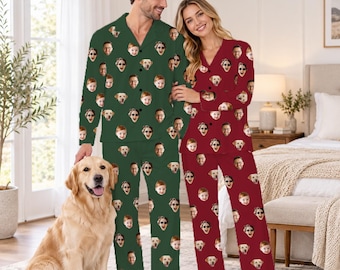 Custom Photo Pajama Set: Personalized Face PJs, Pet Faces Sleepwear, Matching Family Sets
